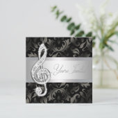 Silver Black Music Treble Clef Einladungen (Stehend Vorderseite)