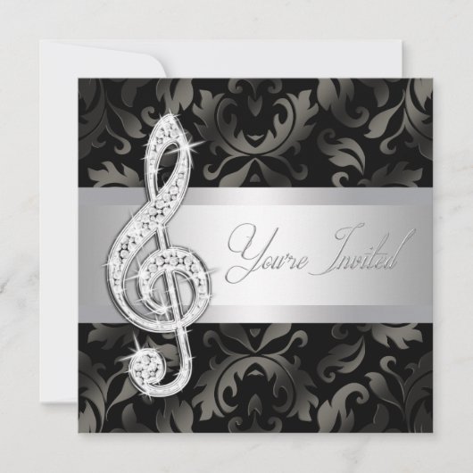 Silver Black Music Treble Clef Einladungen (Vorderseite)
