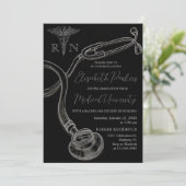 Silver Black Nursing School Graduation Party Einladung (Stehend Vorderseite)