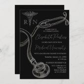 Silver Black Nursing School Graduation Party Einladung (Vorne/Hinten)