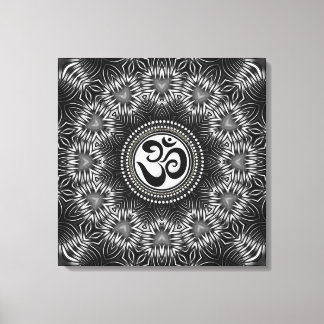 Silver Black Om Sign Liebe Mandala NewAge Leinwand