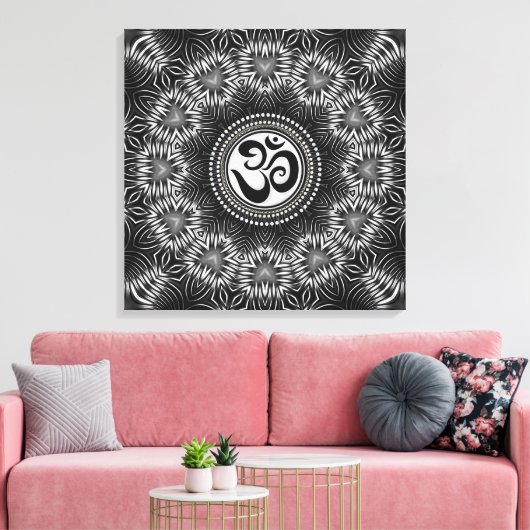 Silver Black Om Sign Liebe Mandala NewAge Leinwand (Insitu (Wohnzimmer))