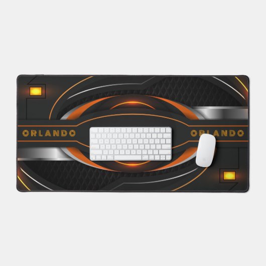Silver, black, orange geometric gaming monogram schreibtischunterlage (Tastatur & Maus)