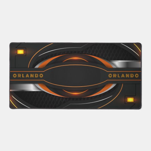 Silver, black, orange geometric gaming monogram schreibtischunterlage (Vorderseite)