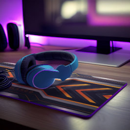 Silver, black, orange geometric gaming monogram schreibtischunterlage