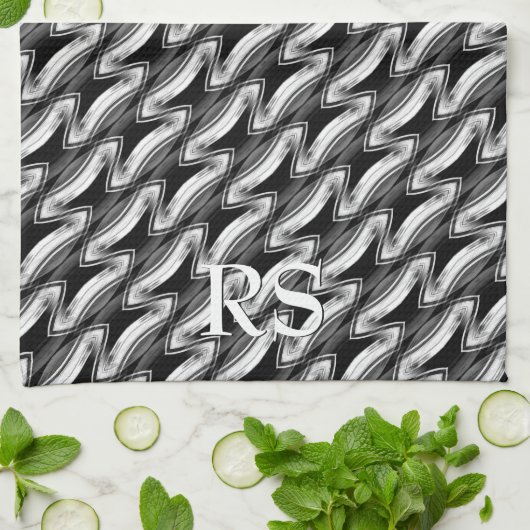 Silver Black Pattern: Monogram Kitchen Decke Küchentuch (Gefaltet)
