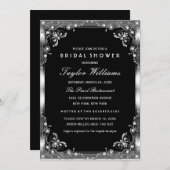 Silver & Black Pearl Vintag Glamour Brautparty Einladung (Vorne/Hinten)