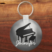 Silver Black Piano Name Monogram Geschenk Schlüsselanhänger (Vorderseite)