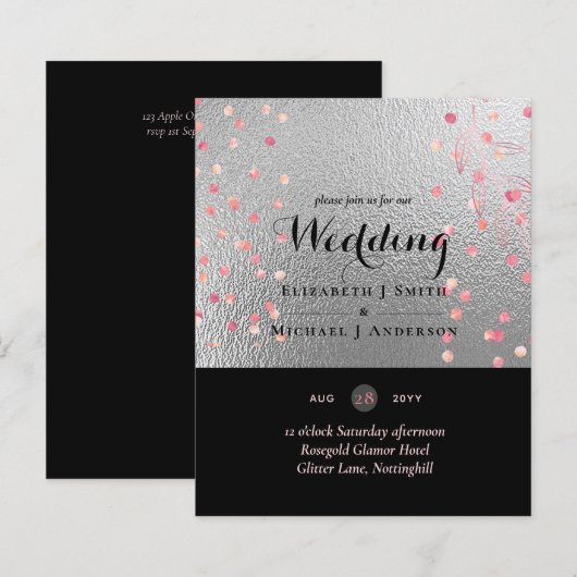 Silver Black Pink Rosegold Confetti Wedding (Vorne/Hinten)