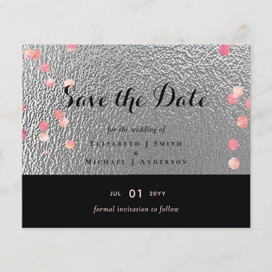 Silver Black Pink Rosegold Confetti Wedding (Vorderseite)