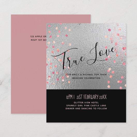 Silver Black Pink Rosegold Confetti Wedding (Vorne/Hinten)