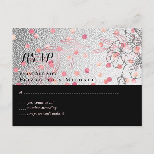 Silver Black Pink Rosegold Confetti Wedding Postkarte (Vorderseite)