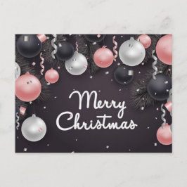 Silver Black Pink White Christmas Balls, Confetti Feiertagspostkarte