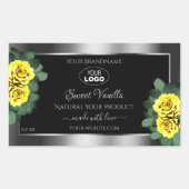 Silver Black Product Labels Gelbe Rosen mit Logo Rechteckiger Aufkleber (Vorderseite)