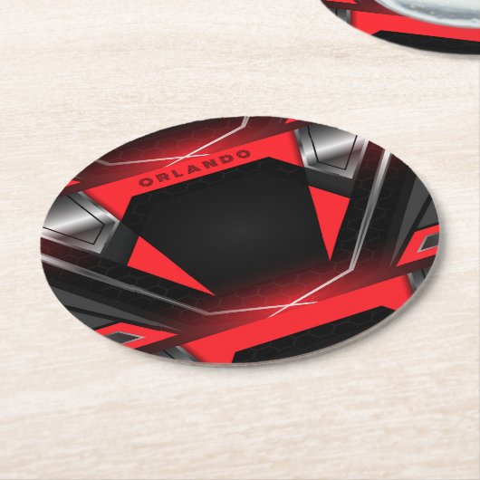 Silver, black, red geometric gaming monogram runder pappuntersetzer (Angewinkelt)