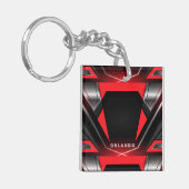 Silver, black, red geometric gaming monogram schlüsselanhänger (Vorderseite links)