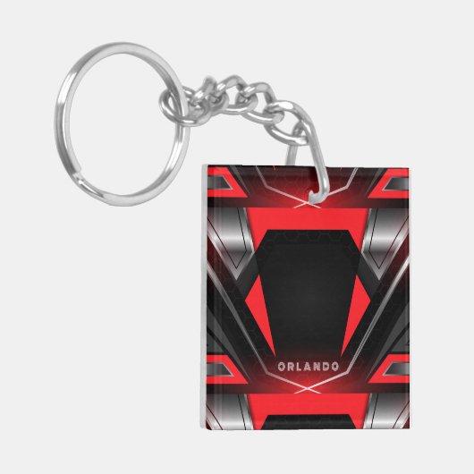 Silver, black, red geometric gaming monogram schlüsselanhänger (Vorderseite links)
