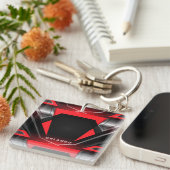 Silver, black, red geometric gaming monogram schlüsselanhänger (Vorderseite rechts)