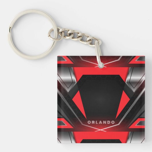 Silver, black, red geometric gaming monogram schlüsselanhänger (Vorderseite)