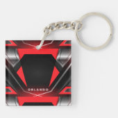 Silver, black, red geometric gaming monogram schlüsselanhänger (Rückseite)