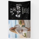 Silver Black Retro Groovy 60th Birthday Photo Banner (Vertikal)