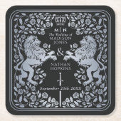 Silver Black Royal Lion Mittelalterliche Hochzeit Rechteckiger Pappuntersetzer (Vorderseite)