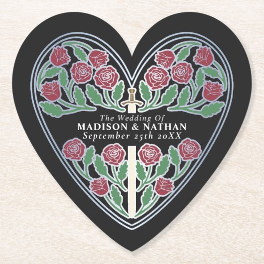 Silver Black Royal Medieval Floral Sword Wedding Untersetzer (Vorderseite)