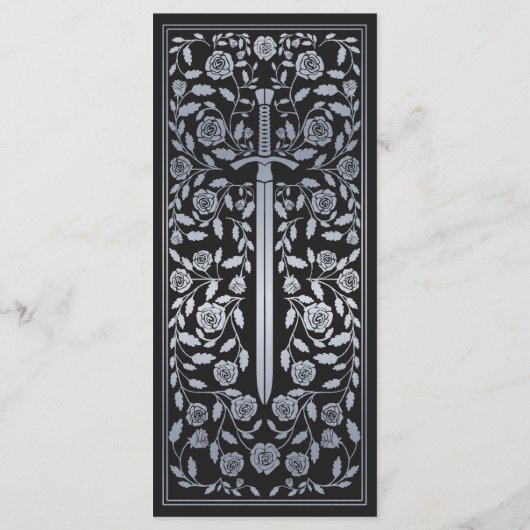 Silver Black Royal Medieval Sword Wedding Menükarte (Rückseite)