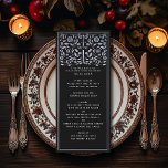Silver Black Royal Medieval Sword Wedding Menükarte<br><div class="desc">Feiern Sie Ihren besonderen Tag mit diesem königlich-mittelalterlichen Schwert Hochzeitsdesign. Das Silber in diesem Design ist keine echte Folie. Sie können dies durch einen Klick auf "PERSONALISIEREN" weiter anpassen. Für weitere Fragen kontaktieren Sie uns bitte unter ThePaperieGarden@gmail.com.</div>