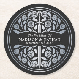 Silver Black Royal Medieval Sword Wedding Runder Pappuntersetzer