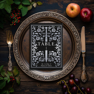 Silver Black Royal Medieval Sword Wedding Tischnummer