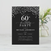 Silver Black Script 60. Geburtstag Einladung (Stehend Vorderseite)