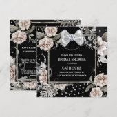 Silver Black Shabby Chic Rose paris chic bow Einladung (Vorne/Hinten)