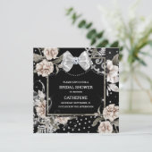 Silver Black Shabby Chic Rose paris chic bow Einladung (Stehend Vorderseite)