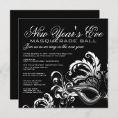 Silver/Black Silvester Masquerade Ball Einladung (Vorne/Hinten)