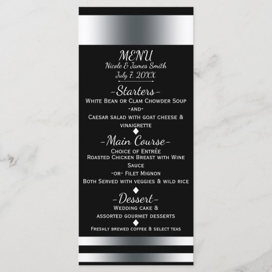 Silver & Black Simple Chic Menu Card Menükarte (Vorderseite)