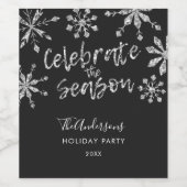 Silver Black Snowflake Weihnachts-Party Weinetikett (Einzelnes Label)