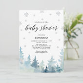 Silver & Black Snowflake Winterwald Kinderdusche Einladung (Stehend Vorderseite)