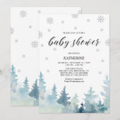 Silver & Black Snowflake Winterwald Kinderdusche Einladung (Vorne/Hinten)