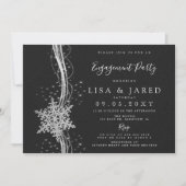 Silver Black Snowflakes Winter Engagement Party Einladung (Vorderseite)