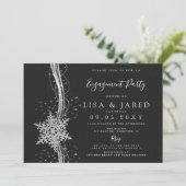 Silver Black Snowflakes Winter Engagement Party Einladung (Stehend Vorderseite)