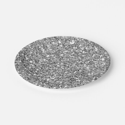 Silver Black Sparkle Glitzer Glam Custom Party Pappteller (Schrägansicht)