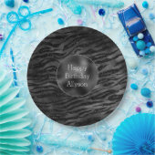 Silver Black Sparkle Zebra Print Pappteller (Party)