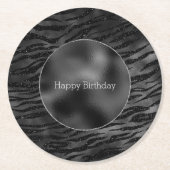 Silver Black Sparkle Zebra Print Runder Pappuntersetzer (Vorderseite)
