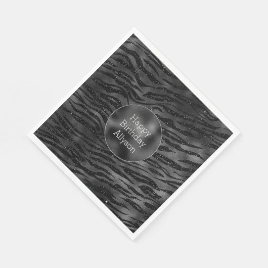 Silver Black Sparkle Zebra Print Serviette (Ecke)