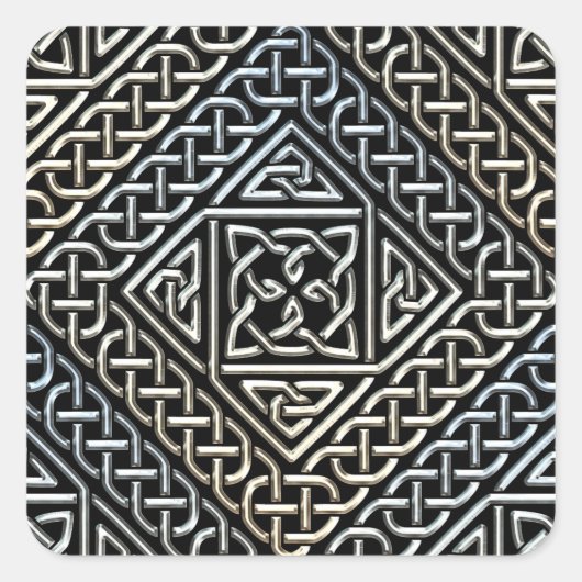 Silver Black Square Shapes keltisches Muster für K Quadratischer Aufkleber (Vorderseite)