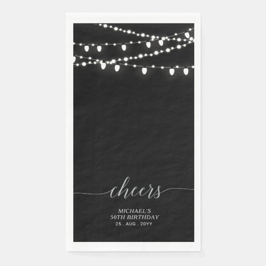 Silver Black String Light Eleganter Letter Cheers Serviette (Vorderseite)