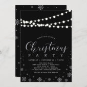 Silver & Black | String Lights Christmas Party Einladung (Vorne/Hinten)