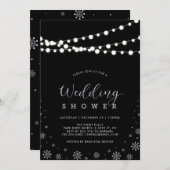 Silver & Black String Lights Winterdusche Einladung (Vorne/Hinten)