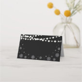 Silver & Black String Lights Winterdusche Platzkarte (Vorderseite)